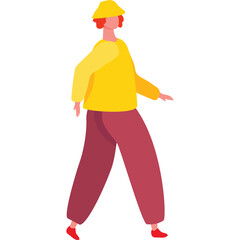 Person Walking with Yellow Hat and Burgundy Pants on Transparent Background