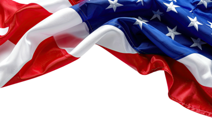Waving American flag with red stripes and white stars on blue