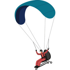 Person Gliding With Paraglider Gear Over White Background Enjoying Outdoor Activity Adventure