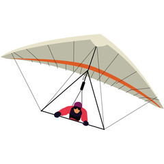 Person in Red Jacket and Black Helmet Flying a Hang Glider with Beige and Orange Wing During Daytime