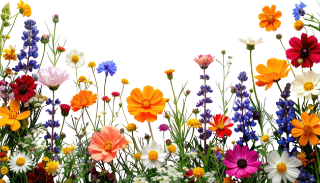 Multicolored wild flowers on black background