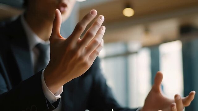 会議で提案をする会社員