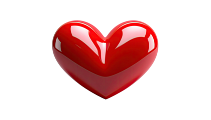 Gleaming, bright red heart floating centered on a black background