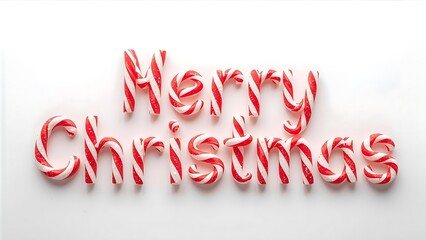 Festive Candy Cane Typography Wishing a Merry Christmas, Holiday Greeting with Candy Cane Letters on a White Background