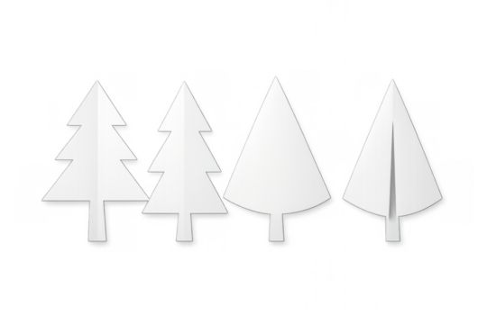 White origami christmas tree collection creating a festive winter forest scene, isolated on transparent background - Powered by Adobe