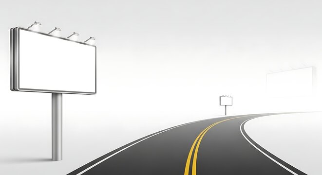 Roadside Billboard Mockup on a Winding Road Illustration.