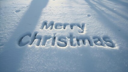 A Winter's Greeting: Merry Christmas Carved in Fresh Snow, Festive Message Etched in Pristine White Powder , Holiday Wishes in Snow: Merry Christmas Inscription on a Winter's Day