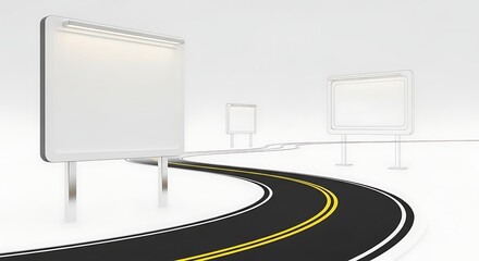 Roadside Billboard Mockup with Winding Road Illustration.