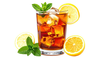 Fototapeta premium Iced tea, with lemon slices and mint, glass, refreshing drink