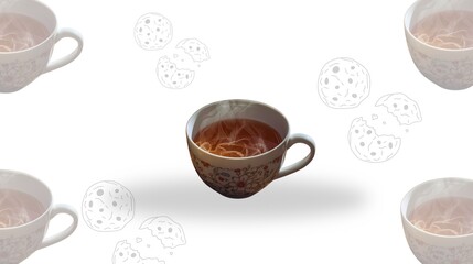 cup of tea and teapot, cup of tea and cookie, close-up of a mug of chai tea steeping on a wood table generated illustration, backgrounds, vectors, illustrations, tea cup, cookies with tea