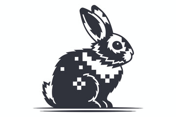 Isolated Pixelated Bunny Design on White Background, Rabbit Silhouette Art