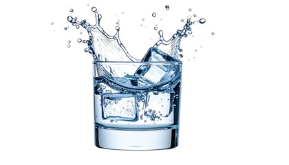 Icy drink splashes in a glass, contrasting on black backdrop