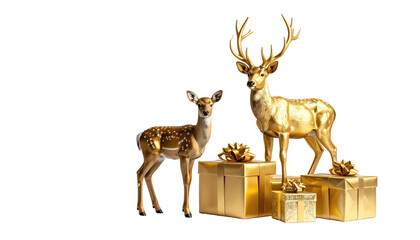 Gold deer couple with gifts on black background