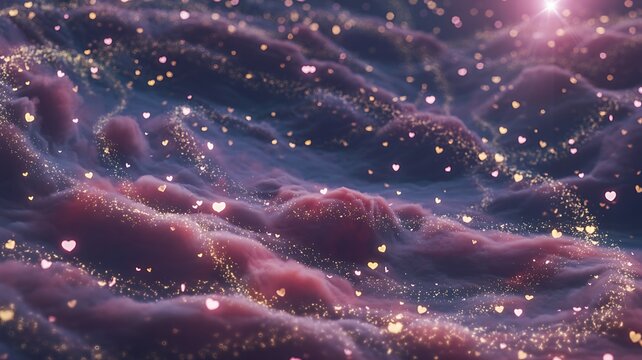 Abstract cosmic landscape with swirling nebulae and sparkling stardust creating a dreamy ethereal and otherworldly visual experience