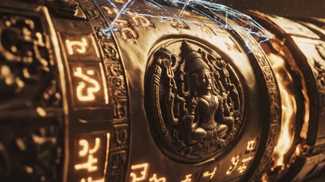 Ancient Hindu Vimana Technology and Alien Conspiracy Theory Depiction with Intricate Carvings and Advanced Futuristic Design