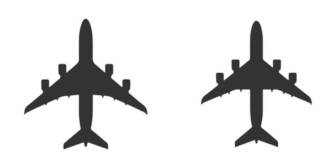 CAD Drawings. Top view of various commercial airplanes silhouette isolated on white background. Vector illustration.