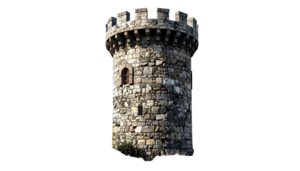 Stone tower against black background, possibly part of castle