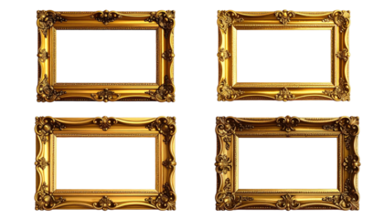 Four ornate, gilded frames surround dark empty space