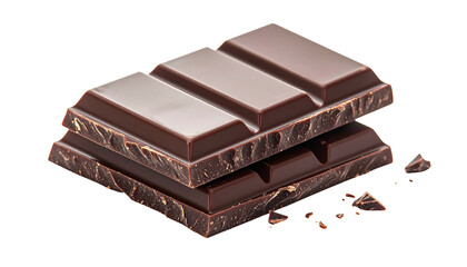 Stack of two dark chocolate bars with broken pieces