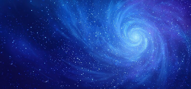 Blue Spiral Galaxy with Stars in Deep Space. It shows a cosmic celestial scene, ideal for space, sci-fi, and astronomy themes. Great for educational materials, sci-fi design projects.