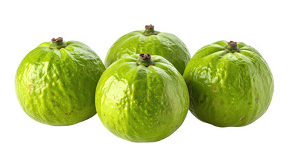 Four ripe, textured guavas with light-green skin on black