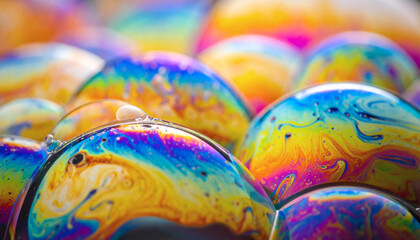 Psychedelic Multicolored Patterns Background with Macro Photo of Soap Bubbles for Vibrant, Abstract, and Mesmerizing Visuals