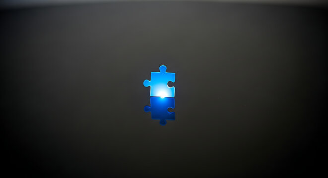 Illuminated blue puzzle piece with reflection, problem solving - Powered by Adobe