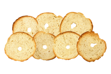 toasted bread slices in perfect circles offering rustic charm for artisanal bakeries or organic food promotions with a healthy breakfast focus
