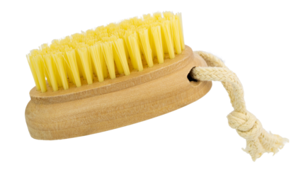 Bamboo nail brush for woman nail care isolated clipping path on white background.