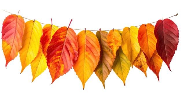 Garland of autumn leaves showing gradient color transitions