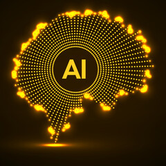 Abstract glowing human brain of dotted. Concept of neural connections, artificial intelligence. Vector illustration