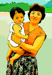 赤ちゃんを抱く祖母