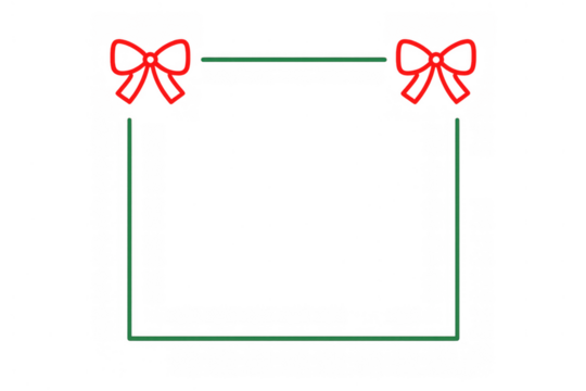 Drawing a decorative christmas gift box frame with red bows and green ribbon, illustrating celebration and presents