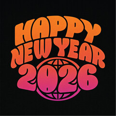 Happy new year 2026 text design with globe illustrationAdobe Illustrator Artwork