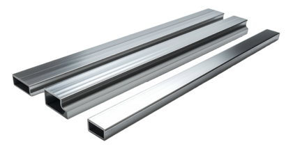 Rectangular metal tubes casting realistic reflections on the surface