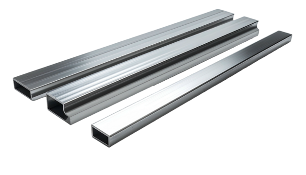 Rectangular metal tubes casting realistic reflections on the surface