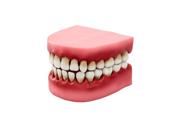 Dental model with stained yellow teeth in gums, realistic 3D rendering style, isolated on white background. Concept of poor oral hygiene and dental care
