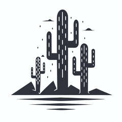 Minimalistic Dark Cactus Silhouette on White Background Desert View