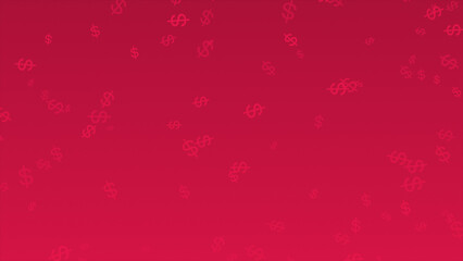 Magenta red color moving dollar signs currency and economy background , dollar sign raining background