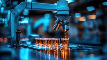 Lab scene Microscope over glasses