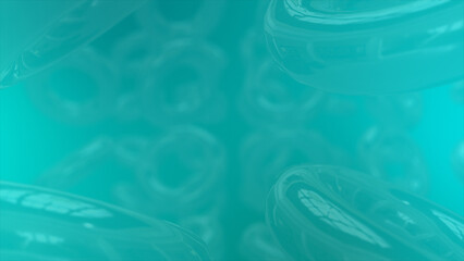 Cyan color 3d glossy torus slowly moving in space, futuristic 3d abstract geometrical background