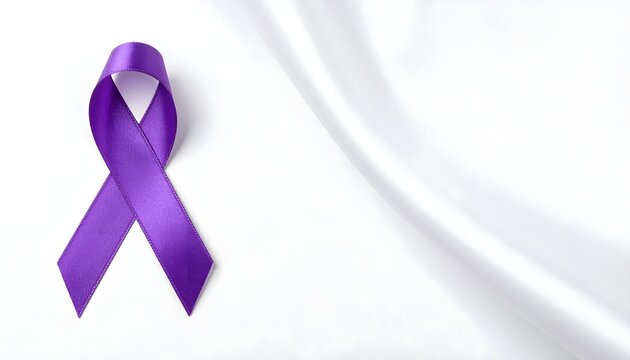 Lazo morado sobre fondo blanco satinado s&iacute;mbolo de empat&iacute;a, igualdad y esperanza frente a la violencia de g&eacute;nero y el Alzheimer