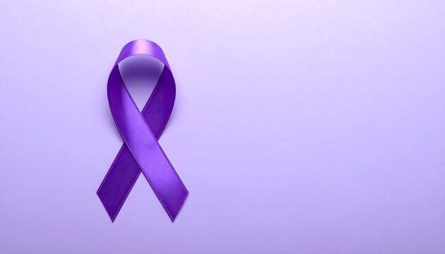 Lazo morado sobre fondo lila claro s&iacute;mbolo de apoyo y esperanza en la lucha contra la violencia de g&eacute;nero y el Alzheimer