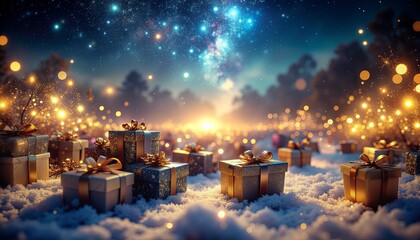 クリスマスのギフトボックス～夜の雪原