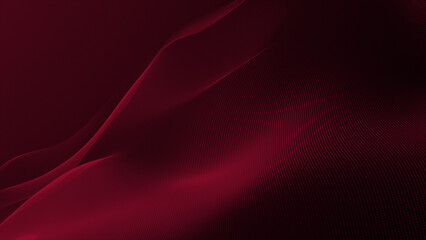 Magenta red color hi-tech particles slowly moving in cyberspace forming futuristic wave pattern abstract technology background