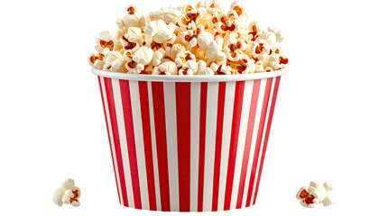 Bucket full of popcorn, red and white stripes container