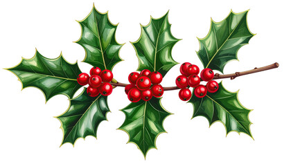 Holly sprig with red berries on a twig