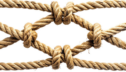 Woven ropes with knots form a diamond-shaped grid on black