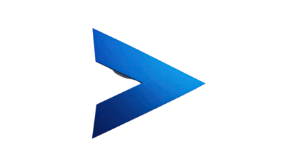 Blue forward arrow angled, isolated on a black background