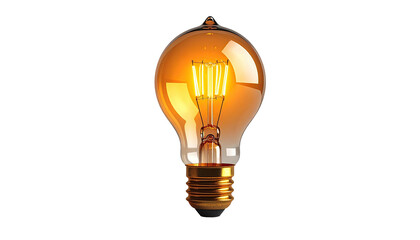 Lit amber lightbulb shines brightly on a dark background